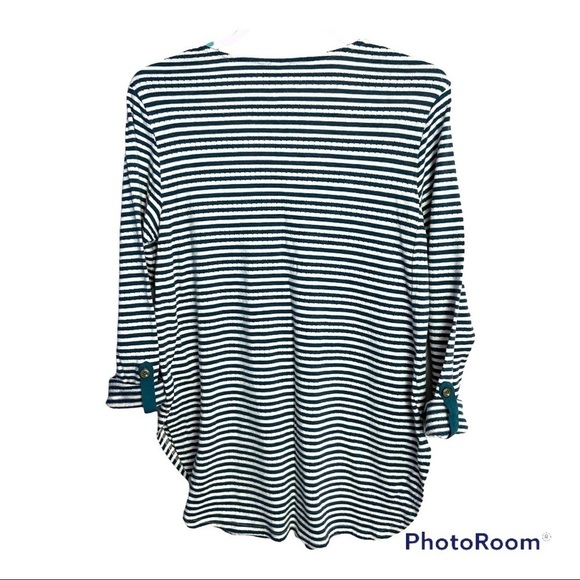 Akemi Kin Anthropologie Sylvie Pointelle Tunic Blue Striped Top Scoop Ne… - Picture 7 of 8